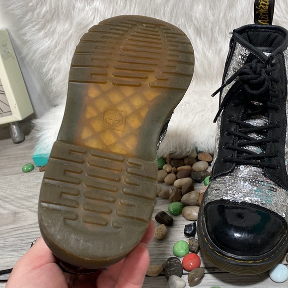 Dr. Martens Pooch Silver Sequins Combat Boots Side Zip - Picture 3 of 9